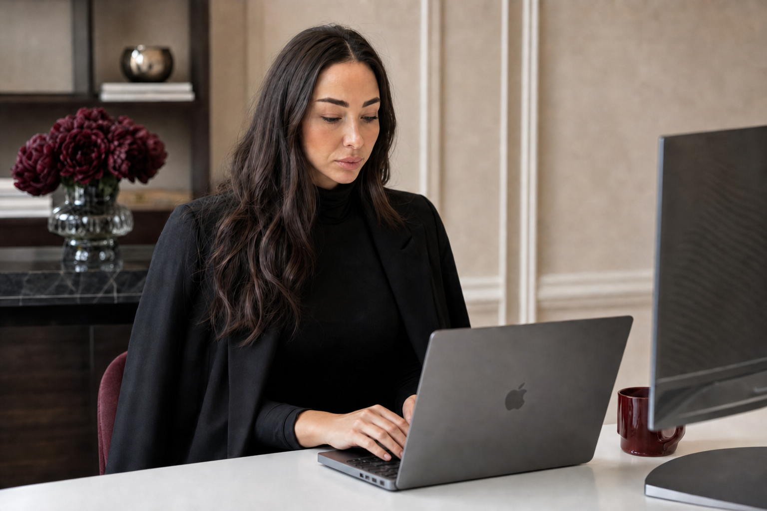 Nia Dobyšar při práci na webdesignu