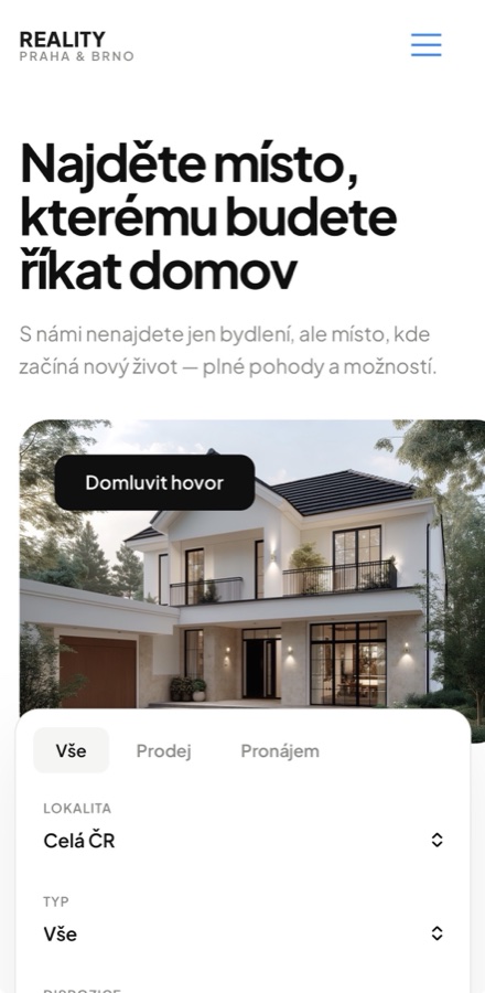 Prémiová realitka — mobilní verze webu